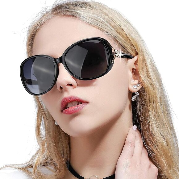 Women\'s Trendy Black Shades Frame Polarized Eyes Protection Sunglasses Oversized main image 5